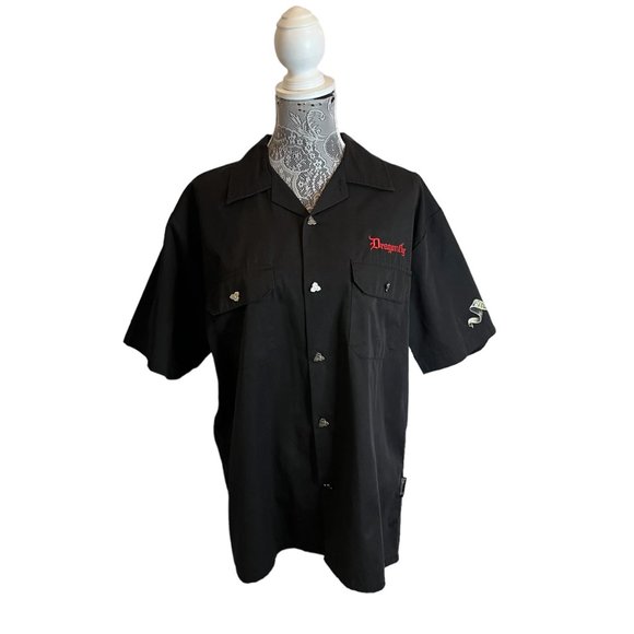 Dragon Fly Motorcycle Mens Black Button Up Shirt USA Garage Free To Ride Size M - Picture 4 of 12